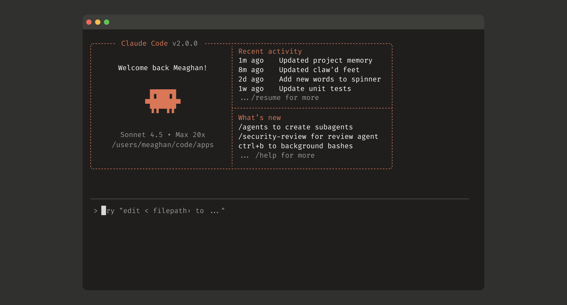 Anthropic release capture of Claude Code v2.0.0 showing recent activity, /resume and /agents in a terminal.